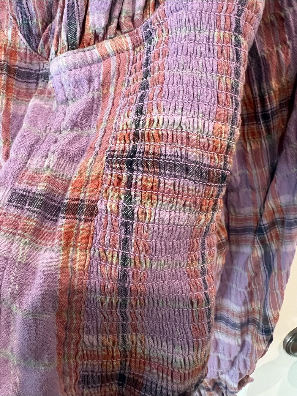 Free People Lavender Plaid Smocked Puff-Sleeve Crop Top - Picture 15 of 16